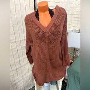 Free People Rust V-Neck Sweater